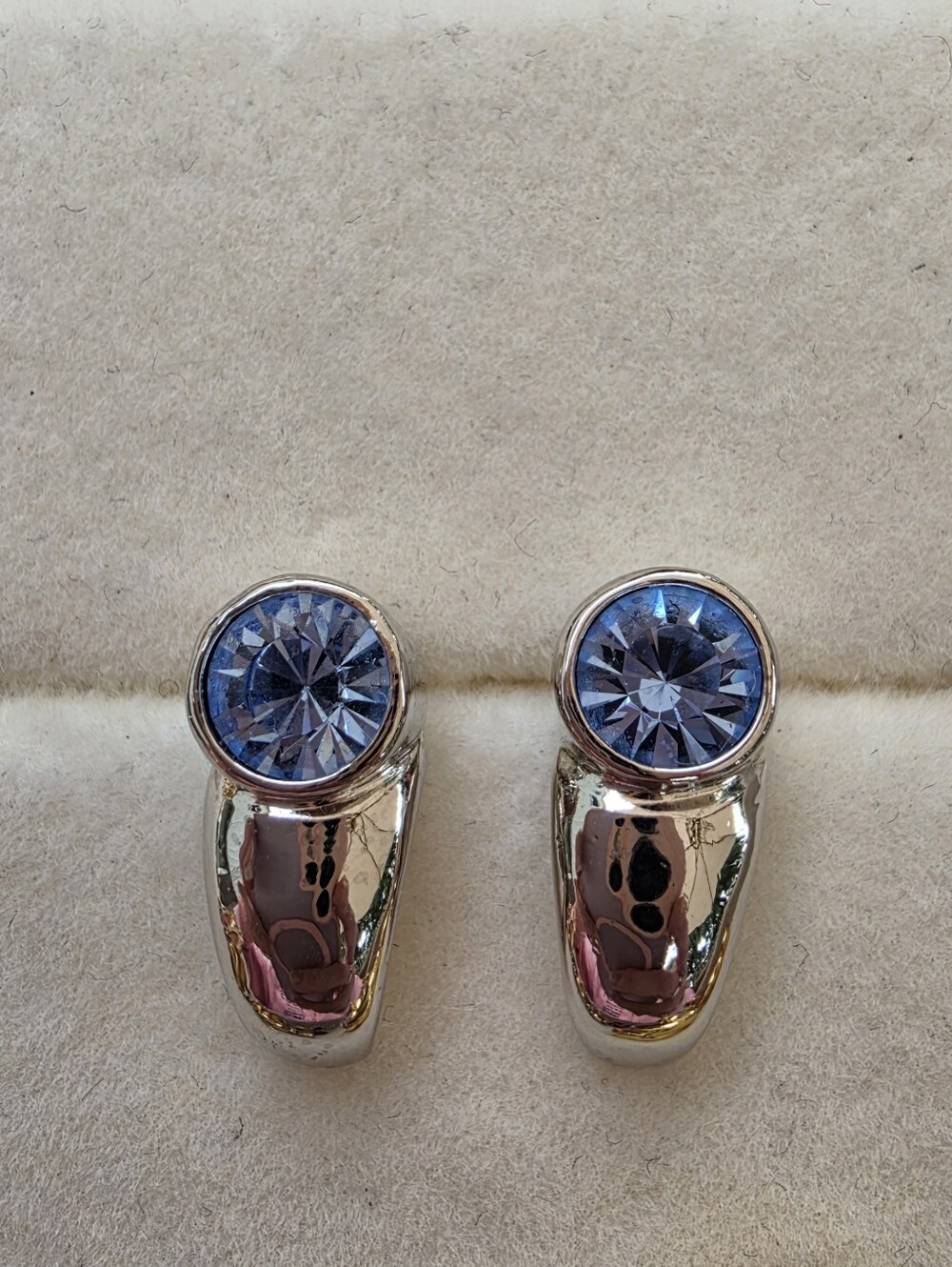 Butler: Silver-tone Earrings with Blue Crystal Accent & 14K Gold Posts